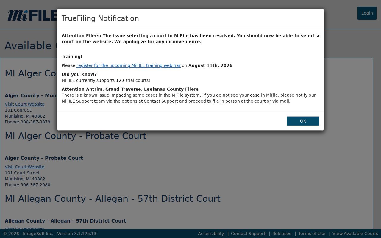 Clinton County case lookup MiFILE available courts directory