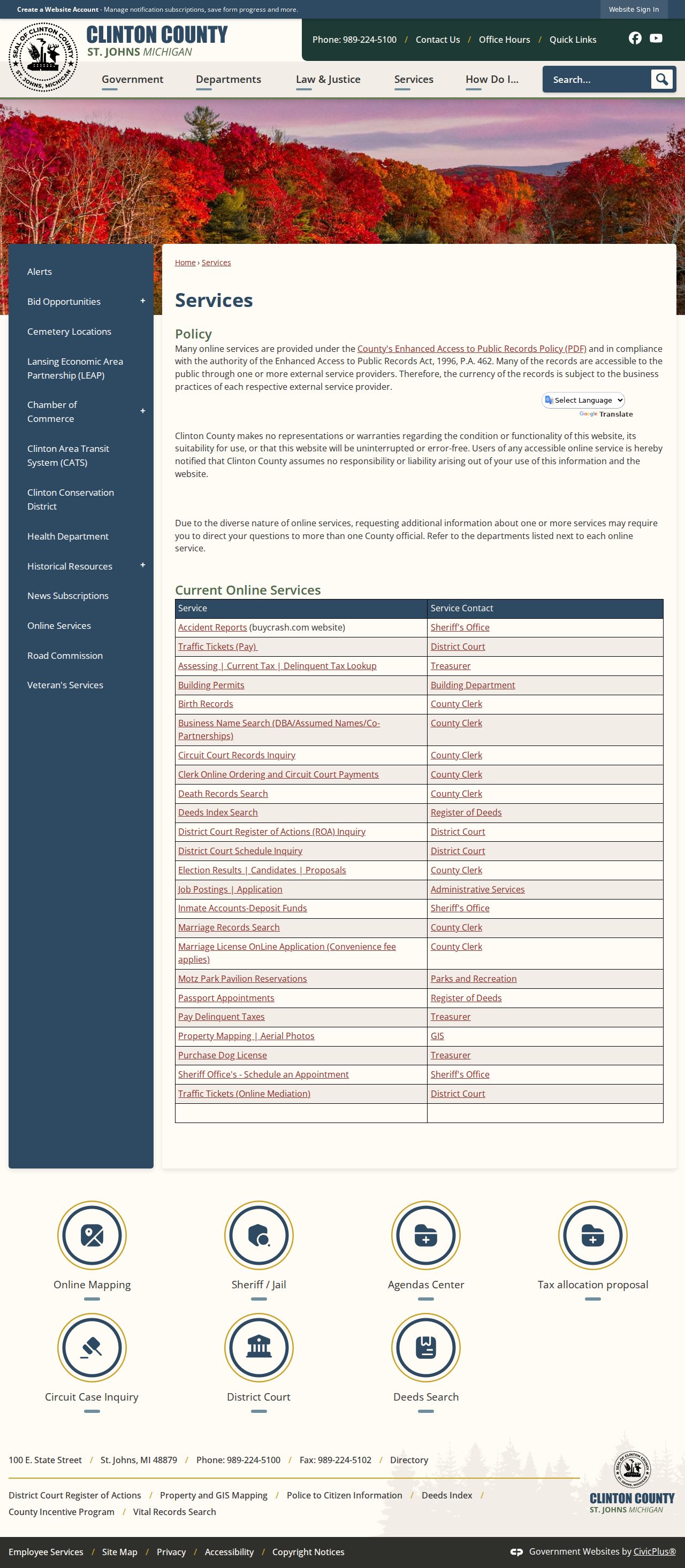 Clinton County case lookup online services court inquiry menu