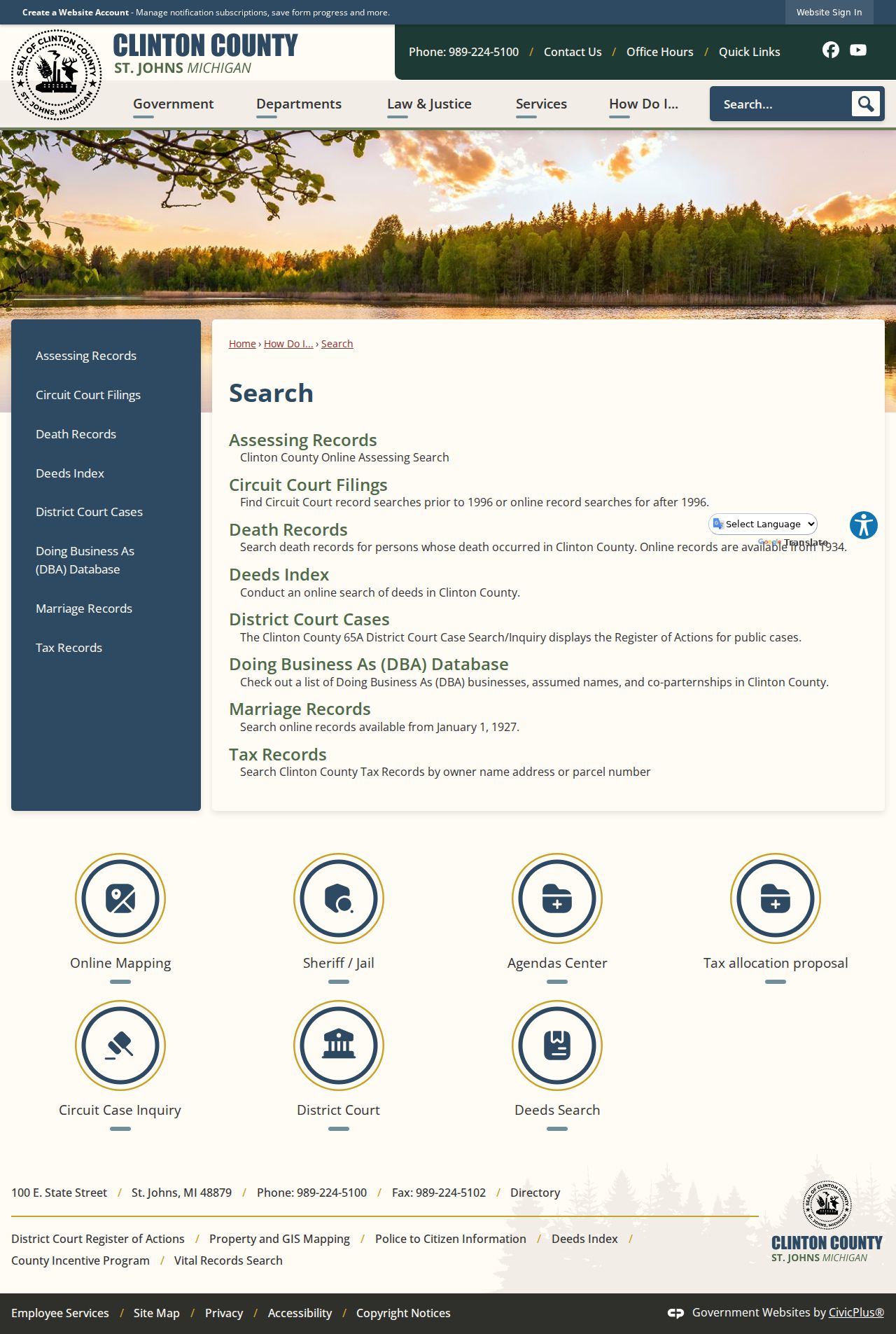 Clinton County civil docket court search hub for Circuit and District records