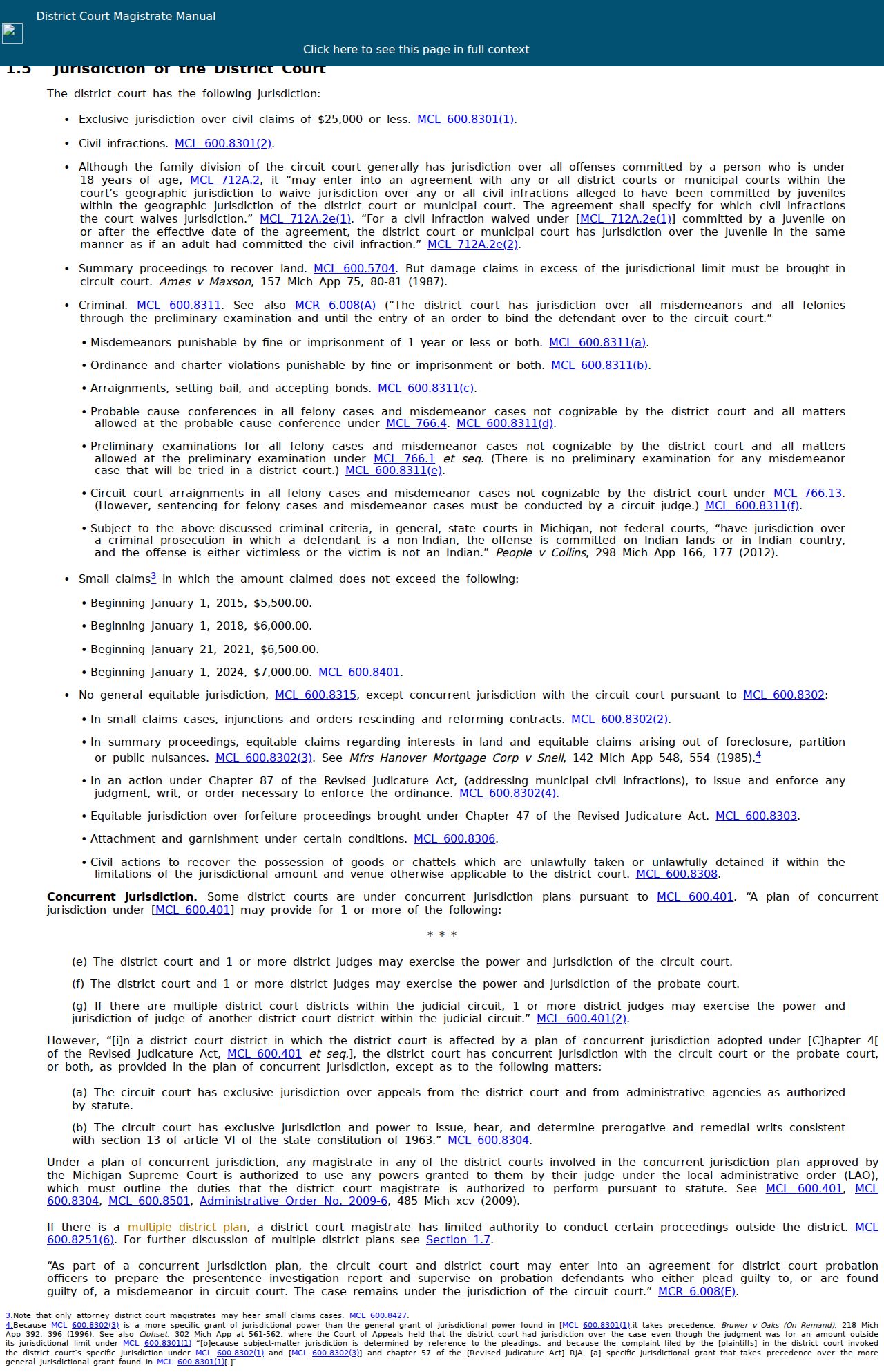 Clinton County civil docket Michigan district court civil jurisdiction guidance