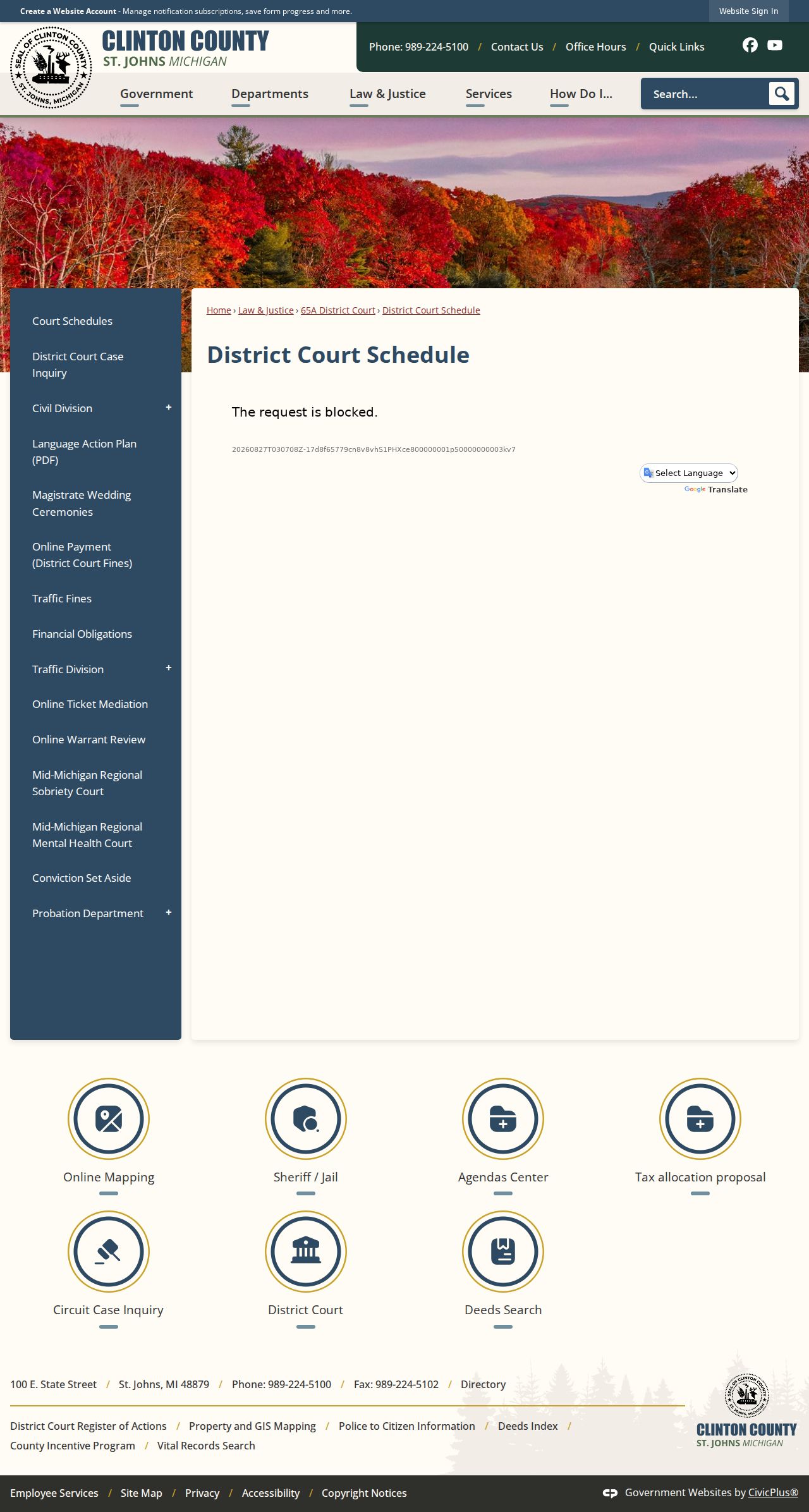 Clinton County court calendar District Court Schedule page