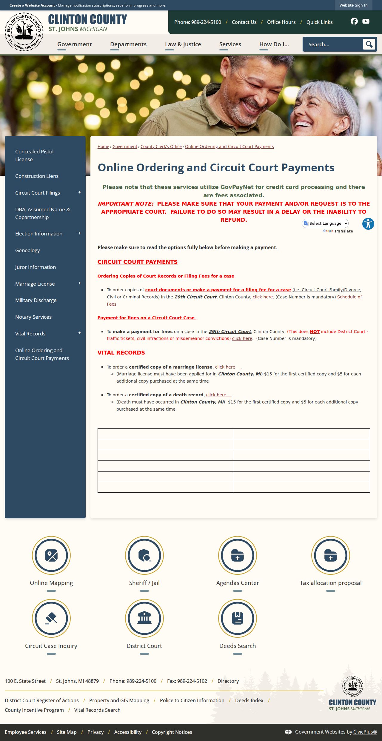 Clinton County Circuit Court record ordering information