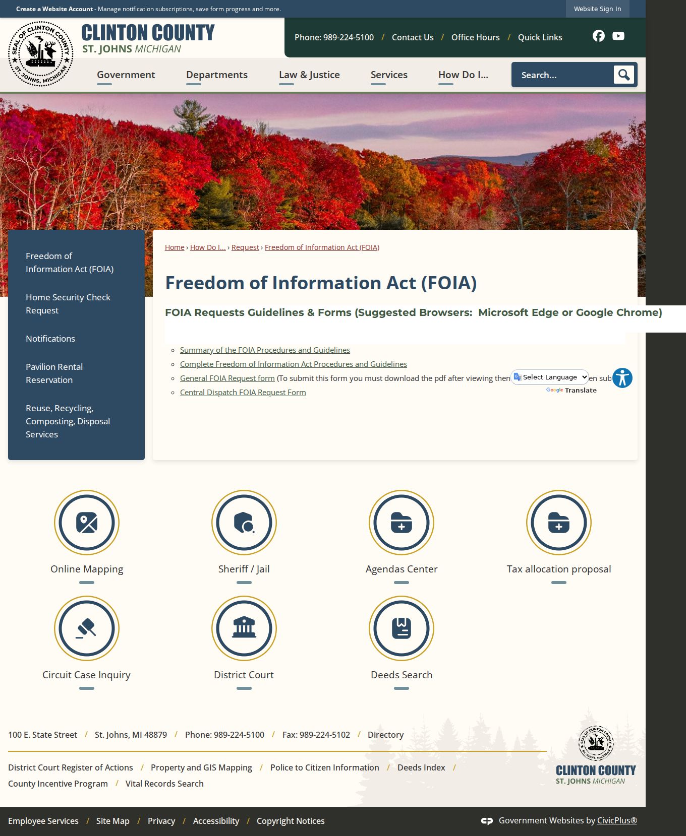 Clinton County FOIA procedure information for administrative record requests