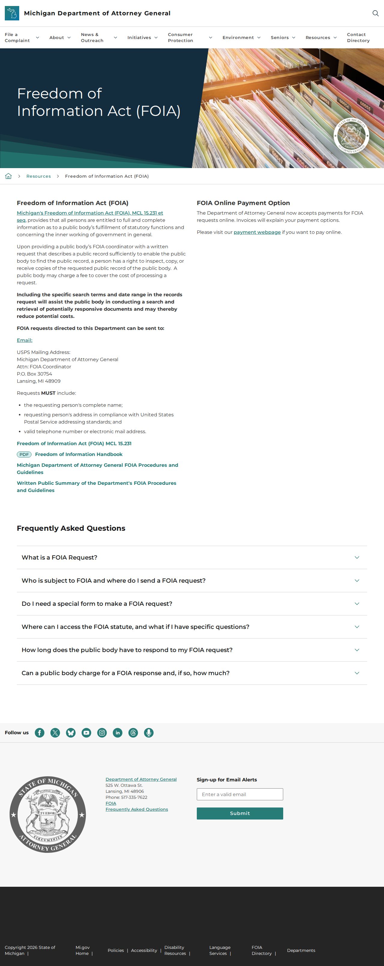 Michigan Attorney General FOIA guidance relevant to Clinton County administrative records
