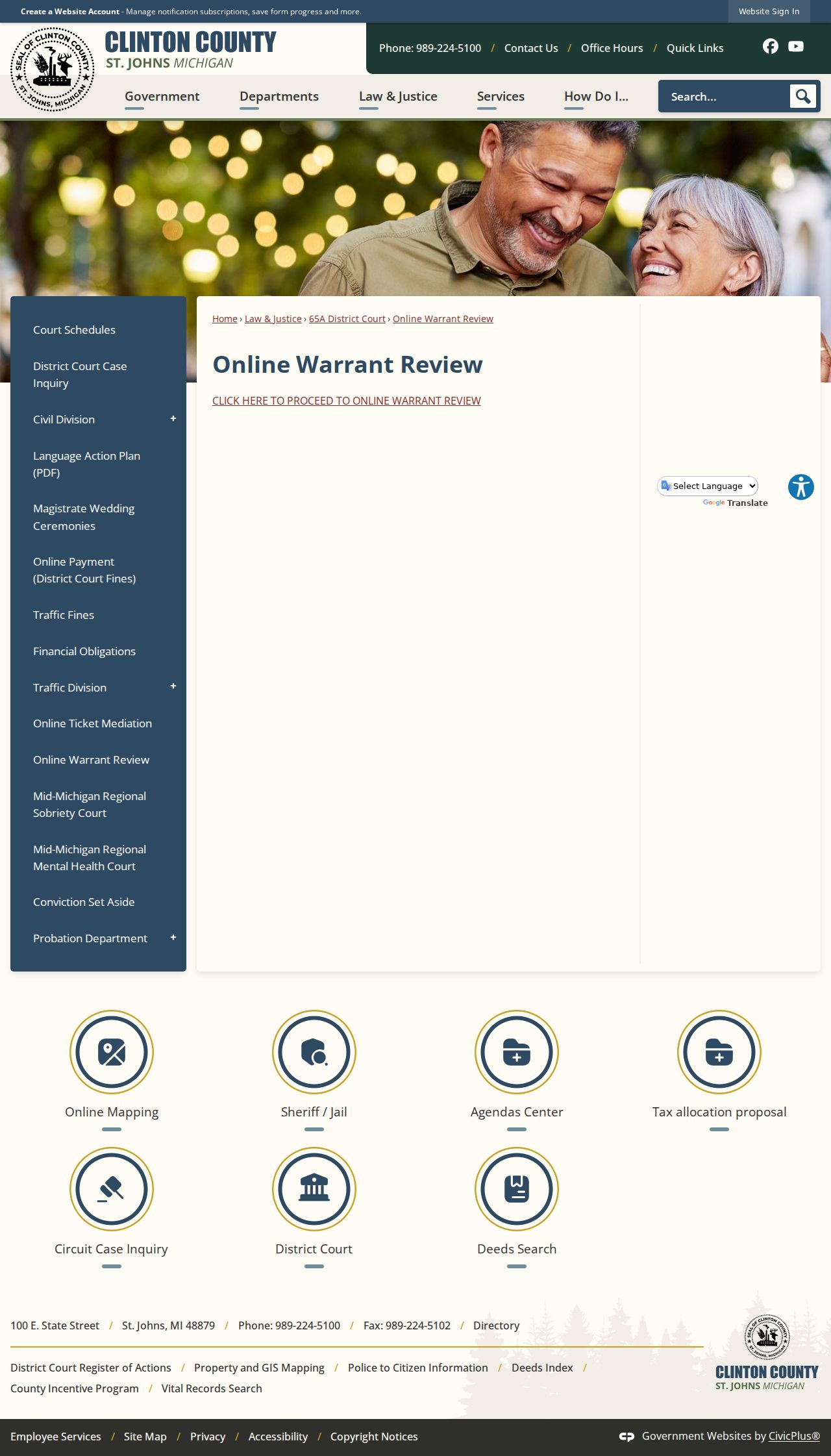 Clinton County criminal docket online warrant review information
