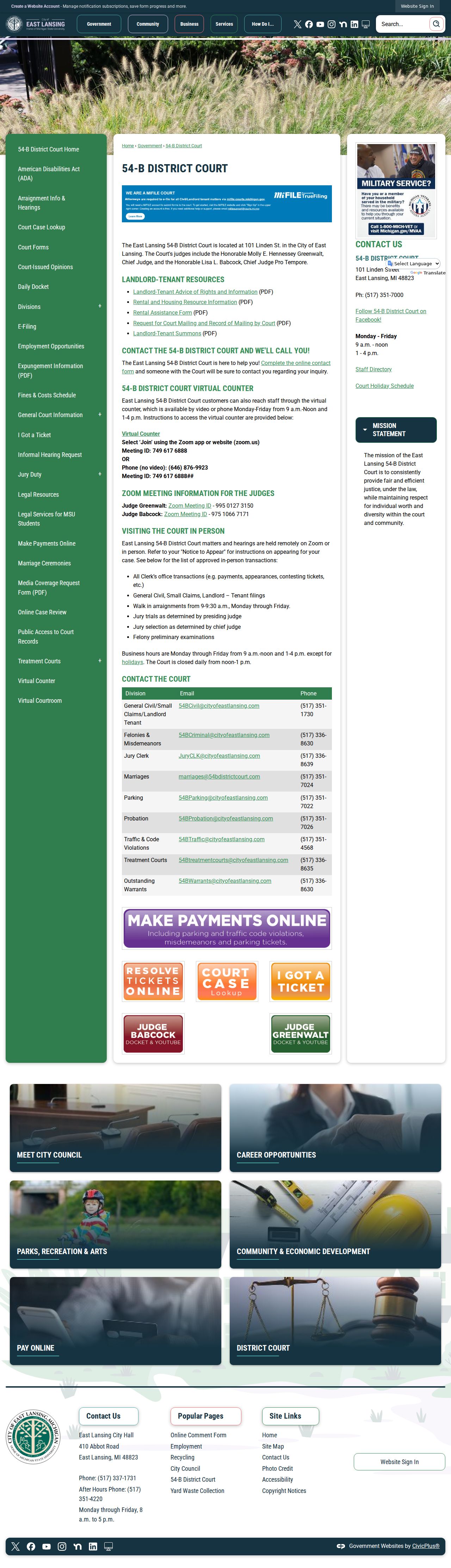 East Lansing 54-B District Court public court record and case inquiry information