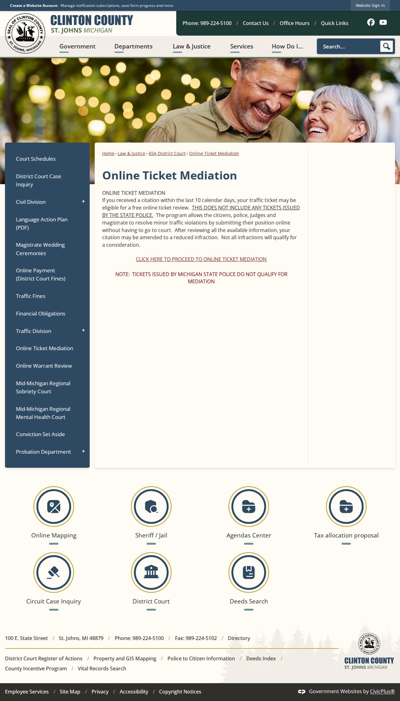 Clinton County online traffic ticket mediation eligibility information